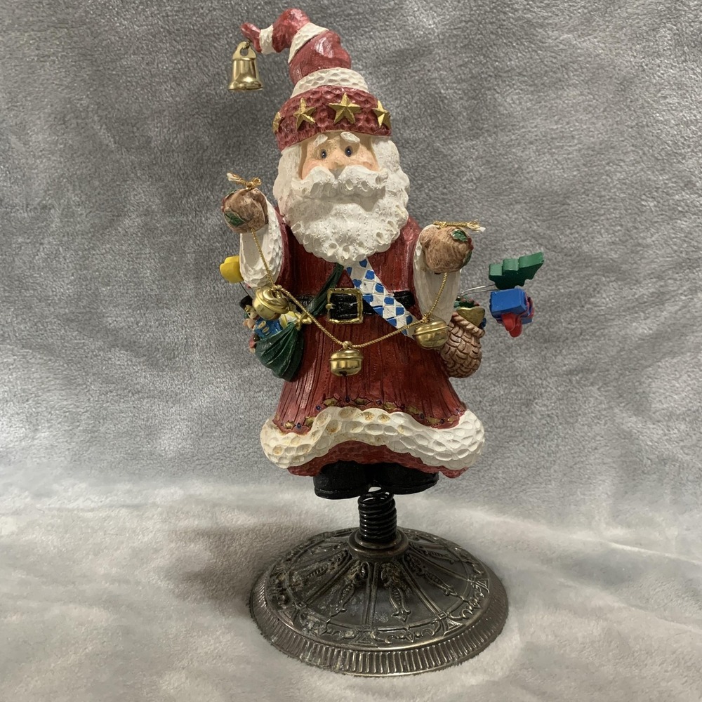 Vintage Santa Claus Bobble Head Figure 13" Metal Base Bells Holiday Christmas